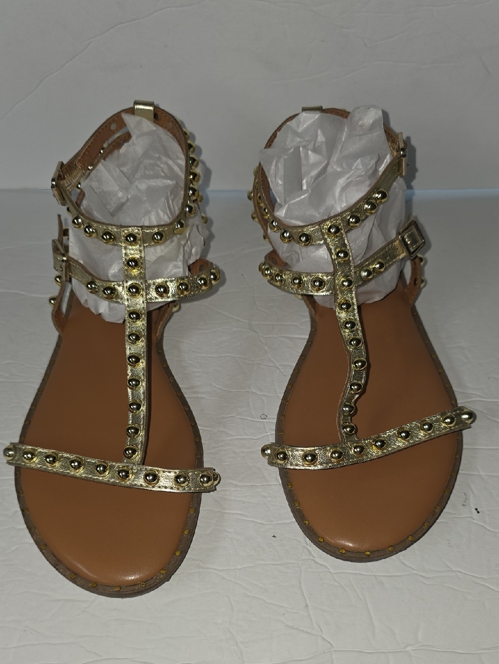 Gold Studded T-Strap Sandals - Women